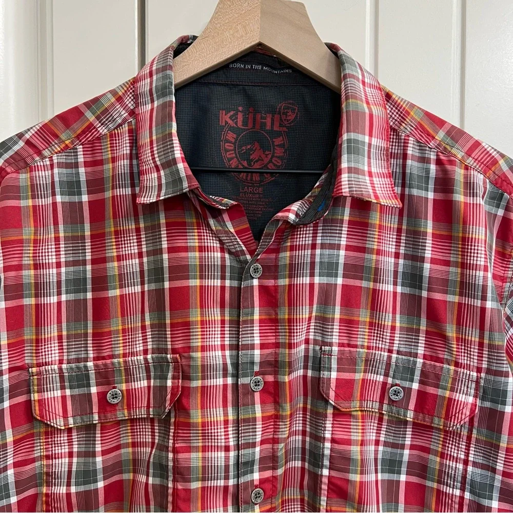 Kuhl Mens Eluxur Short Sleeve Button Down Shirt in Red Plaid, Size L - Picture 8 of 9